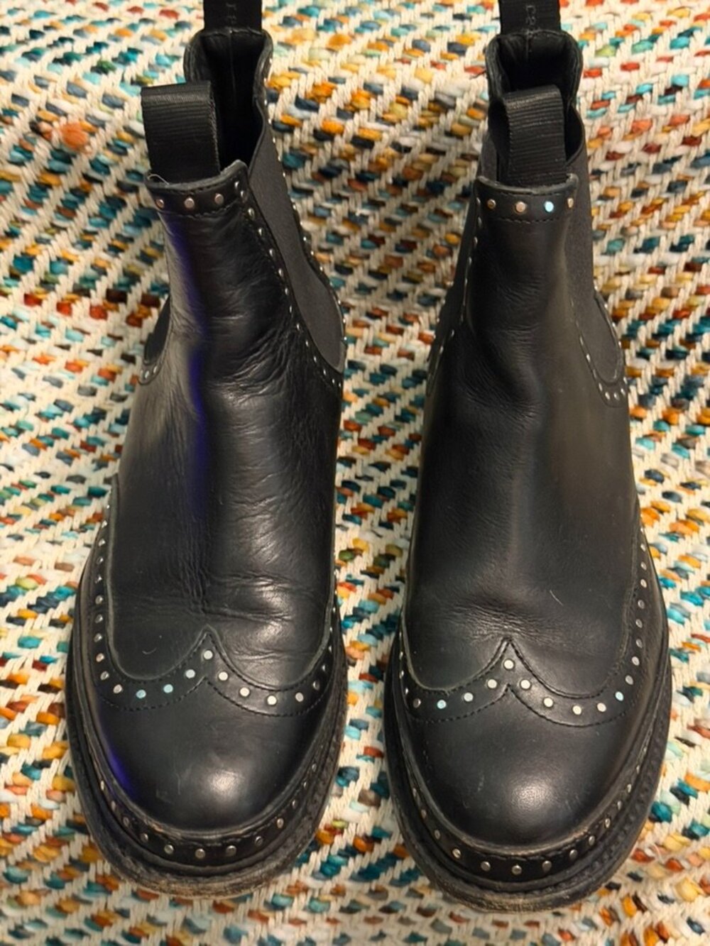 Rag & Bone Benson Chelsea Boots Black Studded Leather Ankle Boots 38 / 7.5 - Picture 8 of 16
